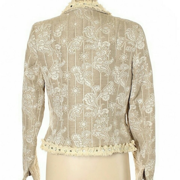 Bakers Tan Linen Gold Metallic Paisley Embossed Fringe Embellished Rhinestone M - Picture 3 of 3